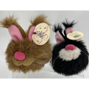 2 Bestever Hareballs Bunny Plush from Spring Boquet Collection NWT Black & Brown